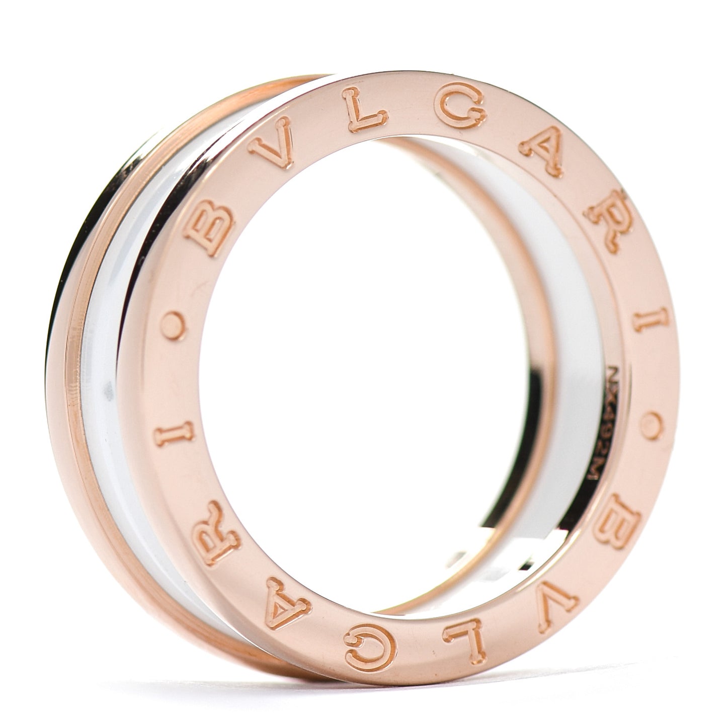 18K Rose Gold White Ceramic B.Zero1 Two-Band Ring 54 6.75