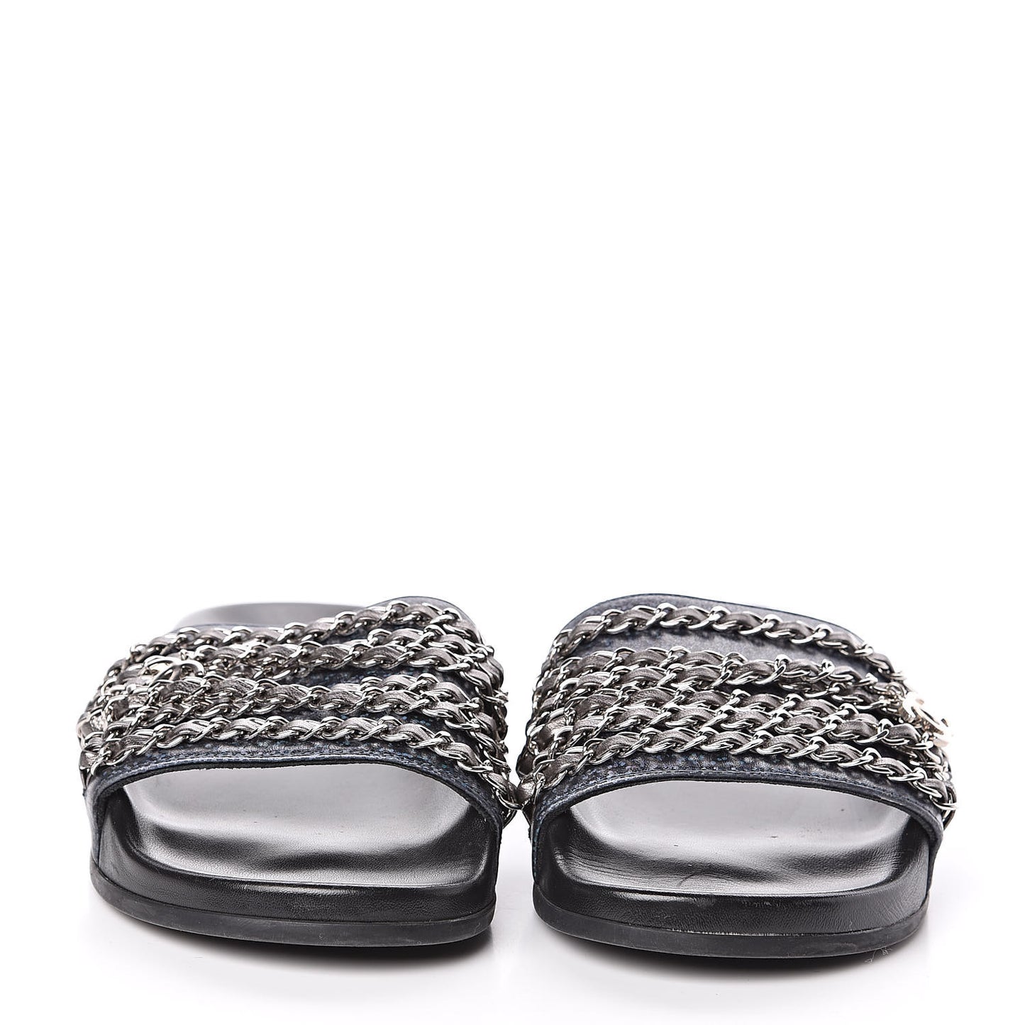 Lambskin Chain Flat Sandals 37 Dark Blue