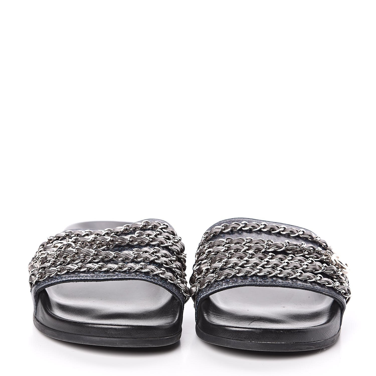 Chanel Lambskin Chain Flat Sandals 37 Dark Blue 2 of 11