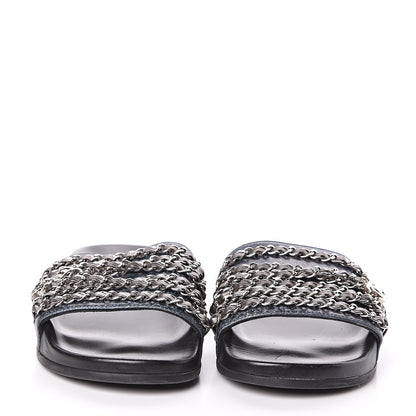 Chanel Lambskin Chain Flat Sandals 37 Dark Blue 2 of 11
