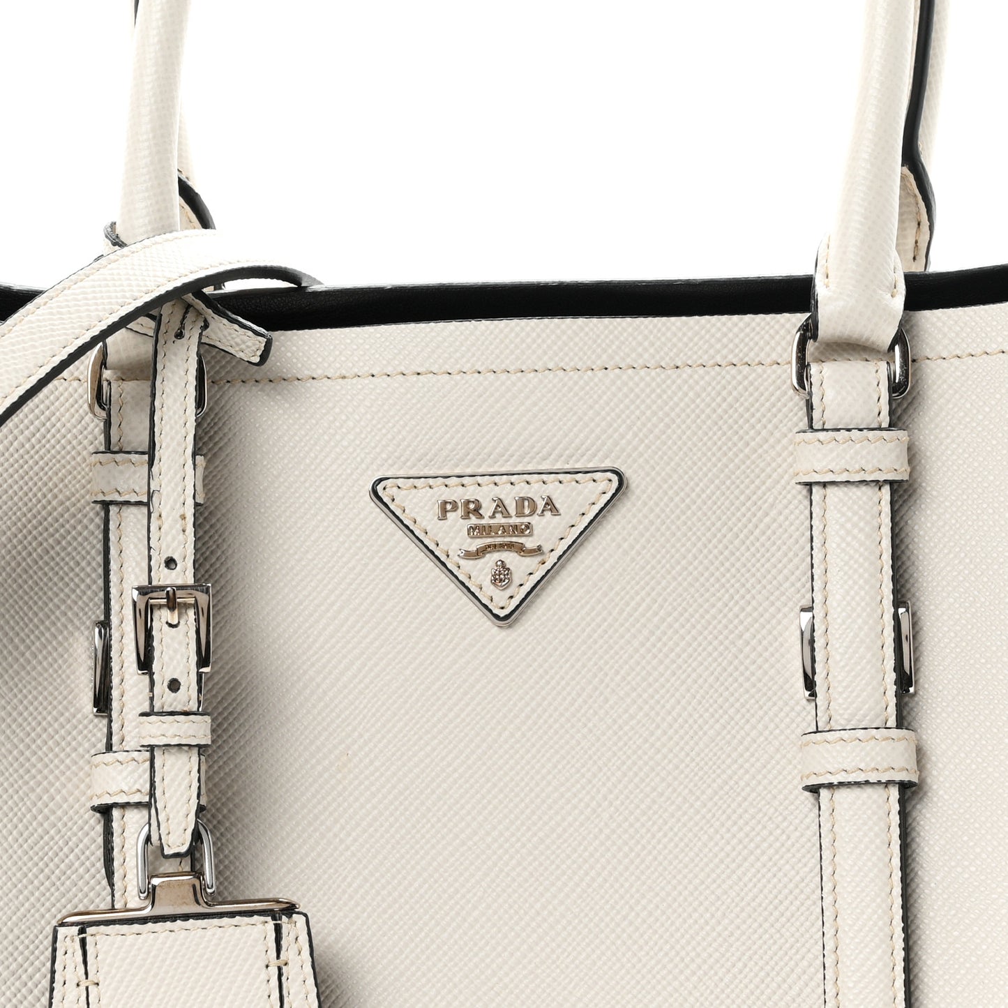 Saffiano Cuir Medium Double Handle Tote Talco Black