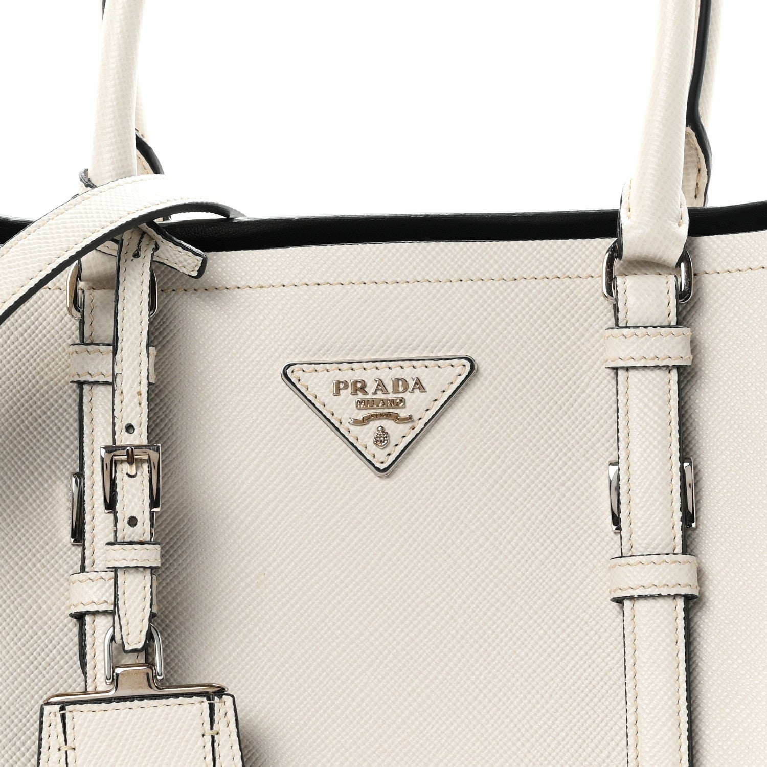 Prada Saffiano Cuir Medium Double Handle Tote Talco Black 8 of 11