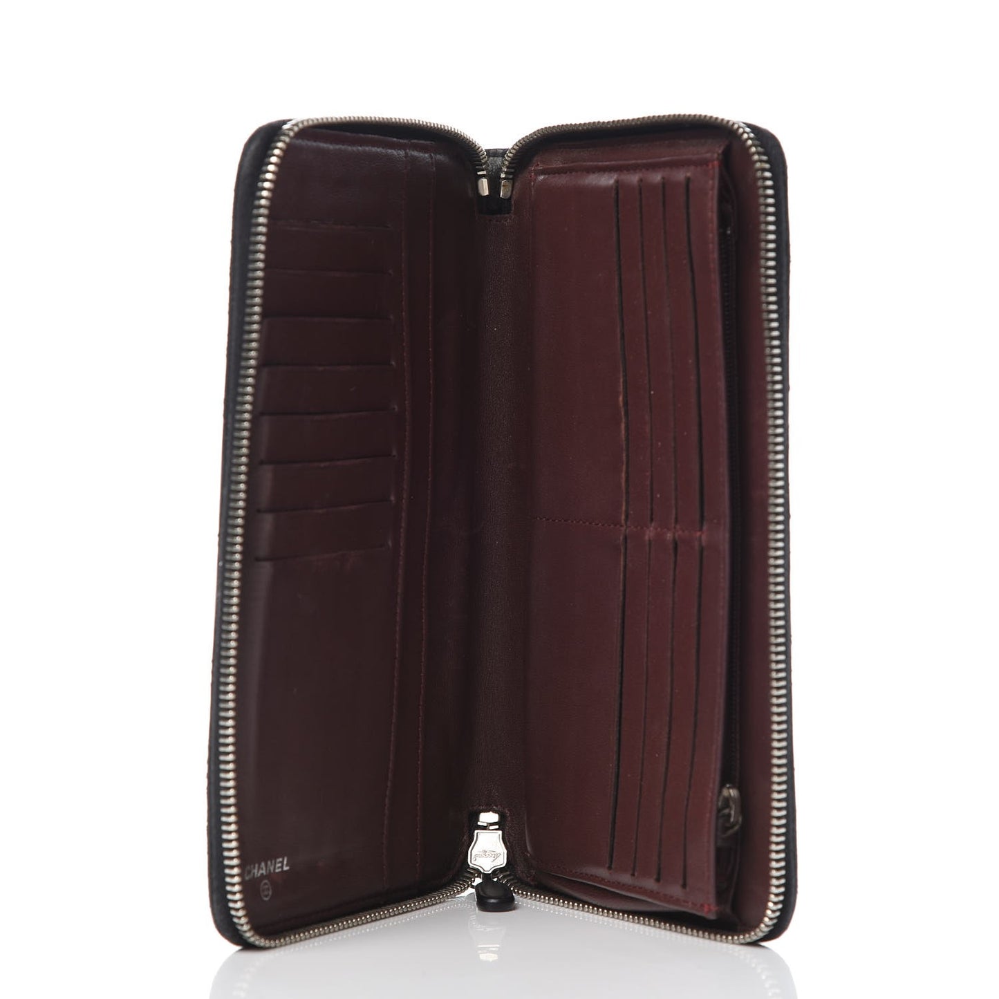 Lambskin Quilted Large Zip Around Organizer Wallet Black