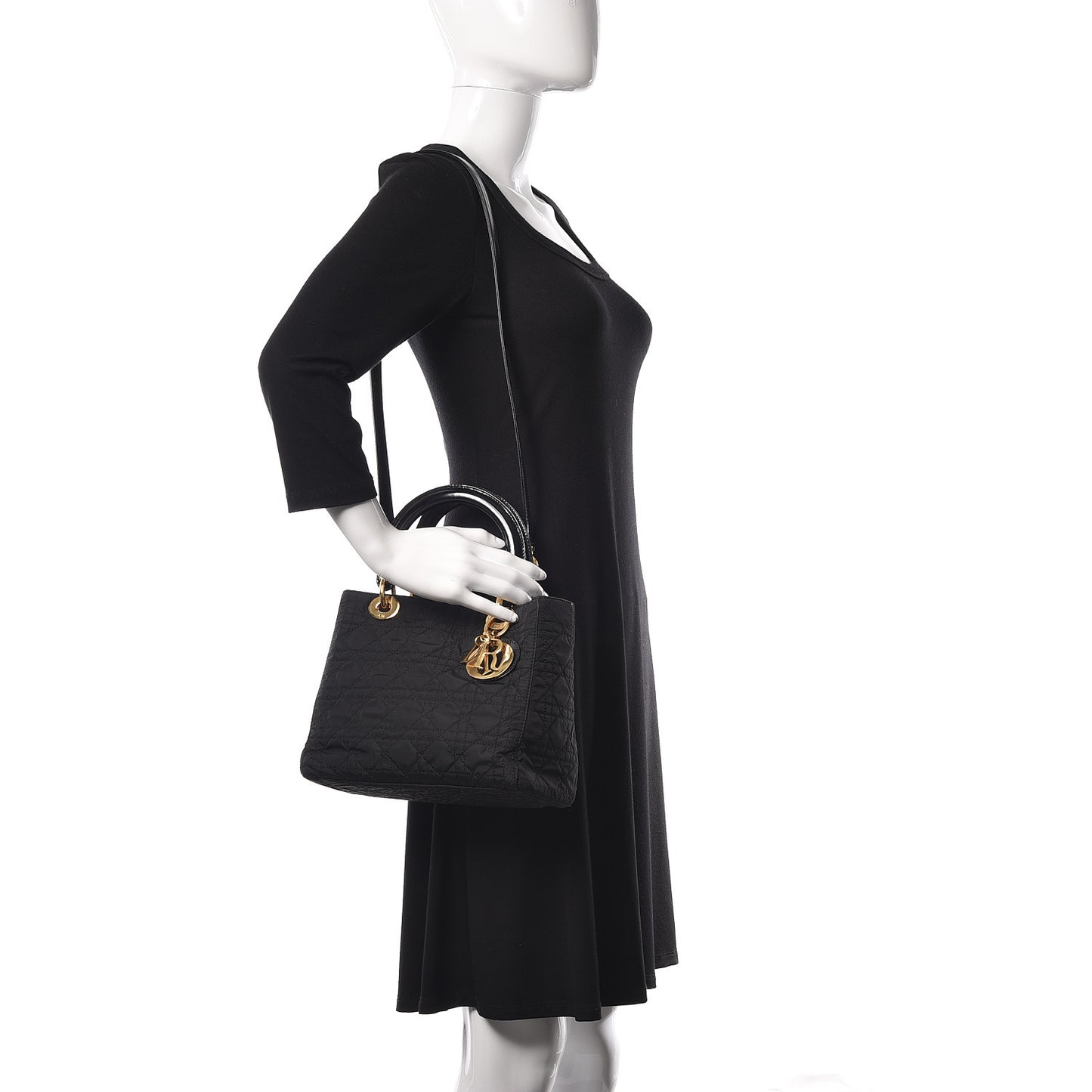 Nylon Cannage Medium Lady Dior Black