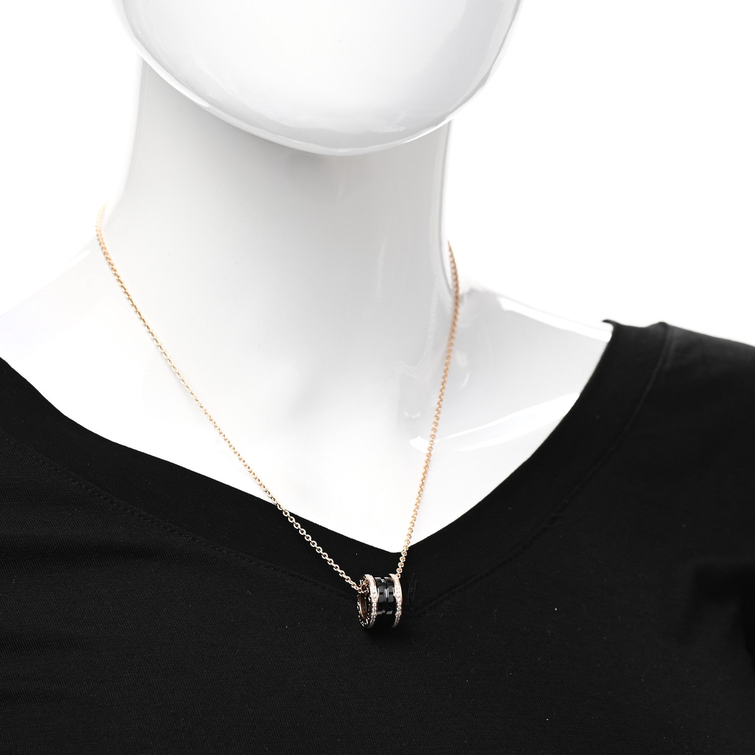 Bulgari 18K Rose Gold Black Ceramic Diamond B.Zero1 Pendant Necklace 2 of 4