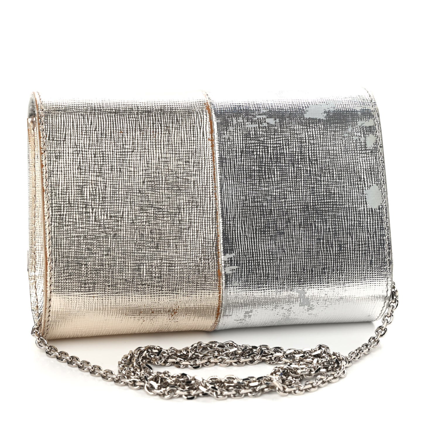 Vitello Mirror Elite Bi-Color Mini Rush Clutch Argento Champagne