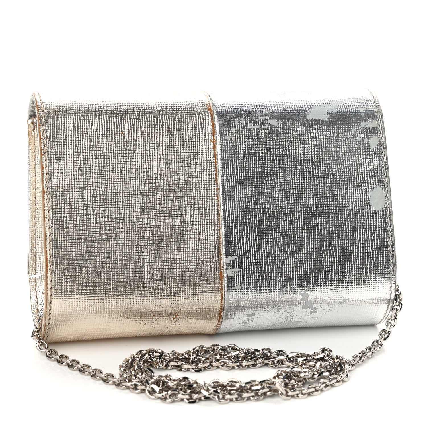Fendi Vitello Mirror Elite Bi-Color Mini Rush Clutch Argento Champagne 2 of 13