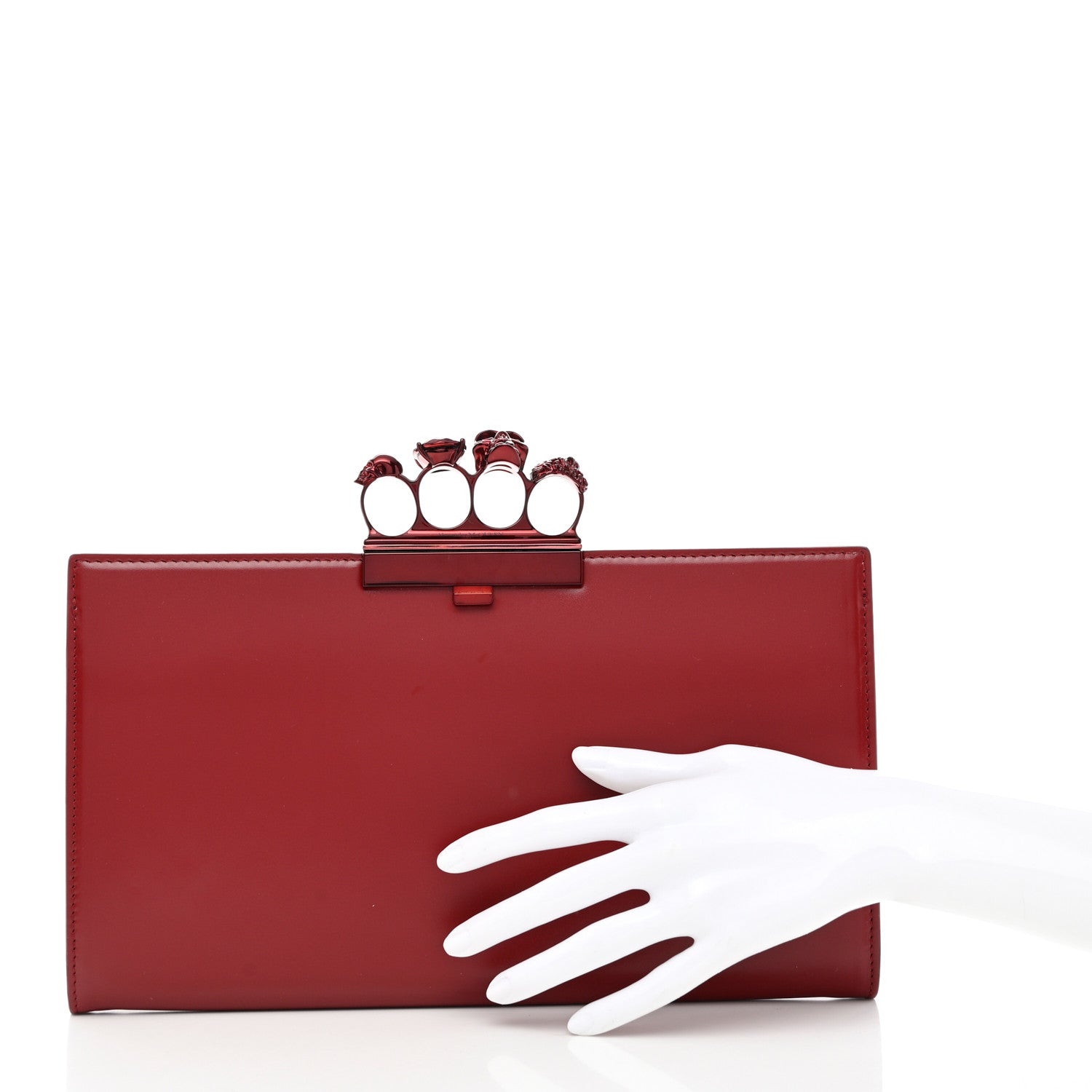 Alexander McQueen Calfskin Knuckle Flat Clutch Oxblood 2 of 11