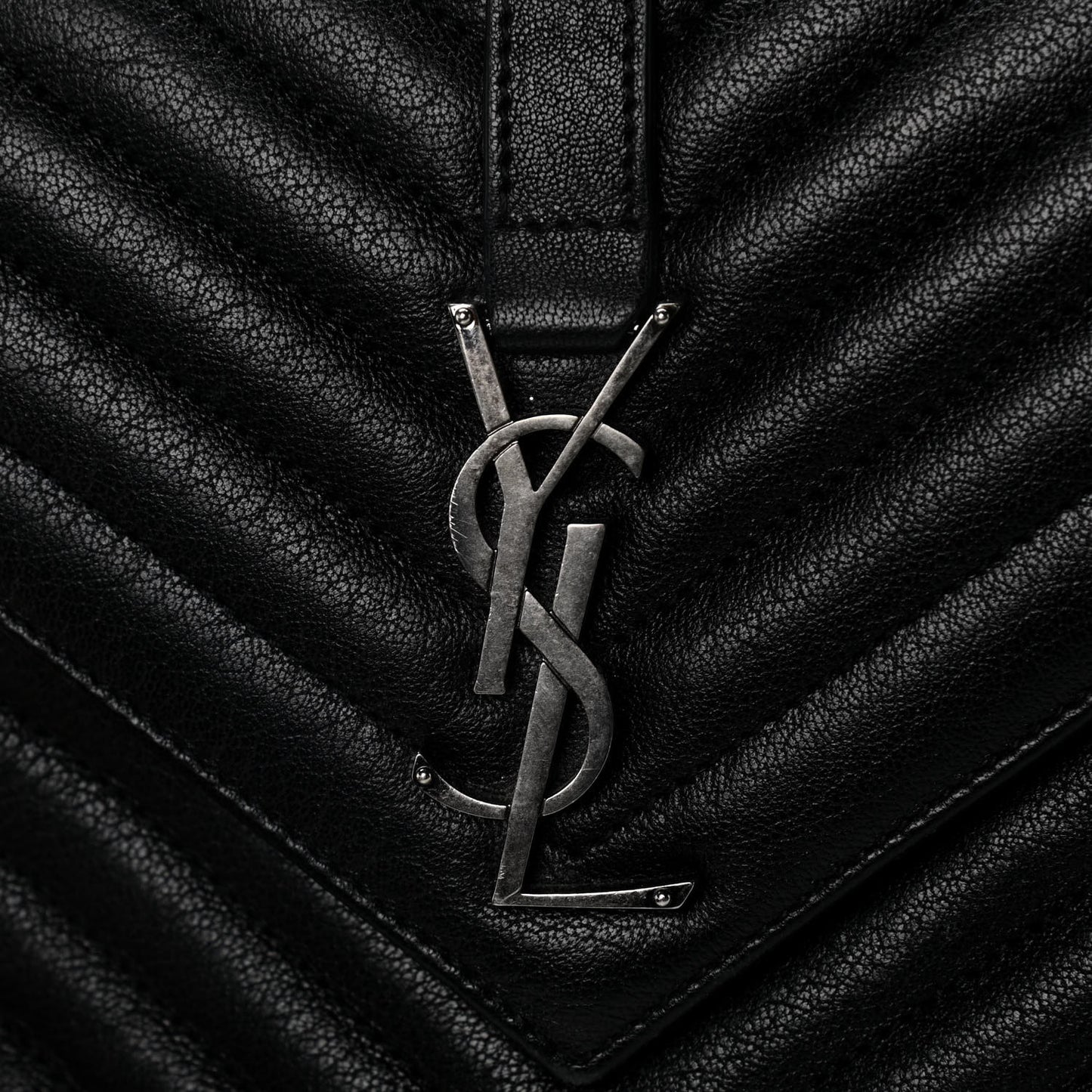 Sheepskin Matelasse Chevron Monogram Medium College Bag Black