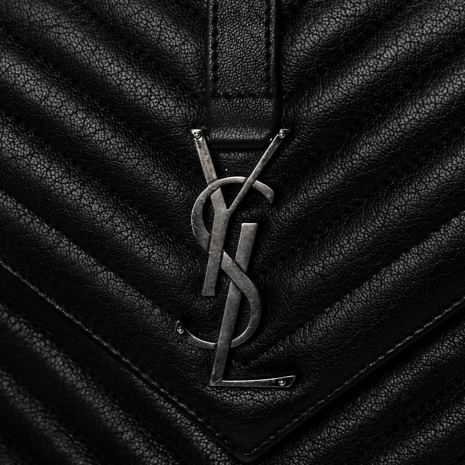 Saint Laurent Sheepskin Matelasse Chevron Monogram Medium College Bag Black 11 of 11