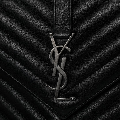 Saint Laurent Sheepskin Matelasse Chevron Monogram Medium College Bag Black 11 of 11