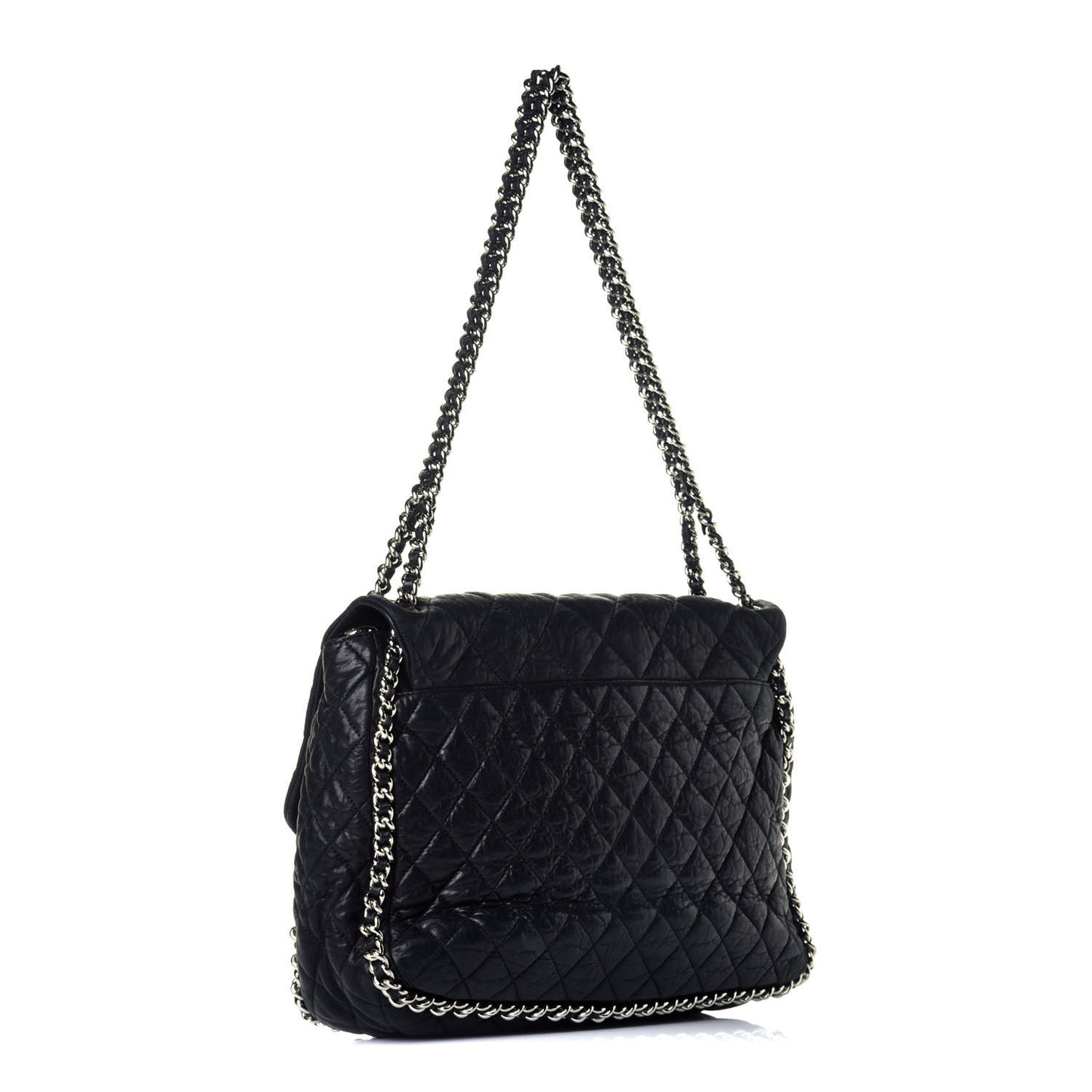 Washed Lambskin Quilted Maxi Chain Around Flap Black