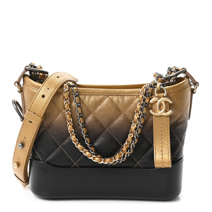 Chanel Metallic Goatskin Quilted Small Gabrielle Hobo Gold Black 1 of 11