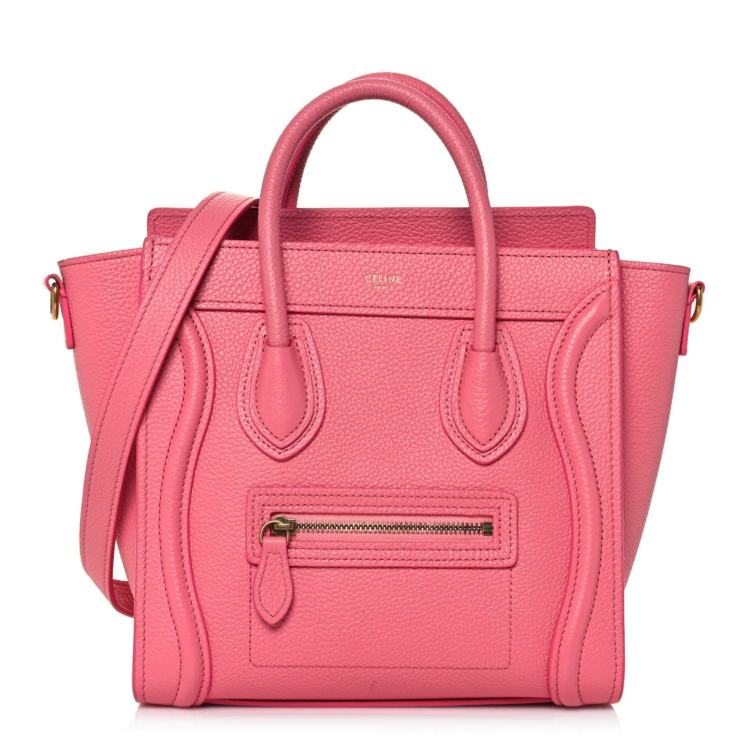 Celine Drummed Calfskin Nano Luggage Flamingo 1 of 15