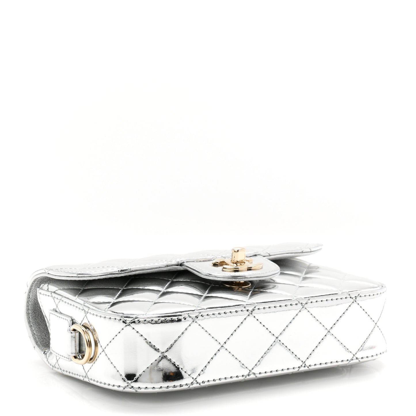 Mirror Calfskin Metallic Calfskin Quilted Hollywood Boulevard Mini Flap With Star Coin Purse Silver