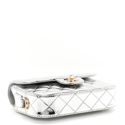 Chanel Mirror Calfskin Metallic Calfskin Quilted Hollywood Boulevard Mini Flap With Star Coin Purse Silver 5 of 11