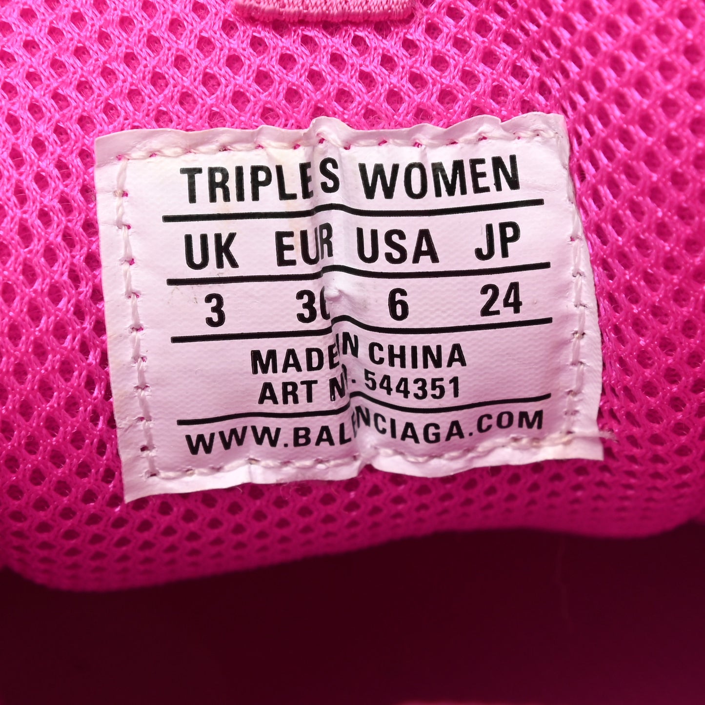 Fabric Mesh Clear Sole Fluo Womens Triple S Sneakers 36 Pink