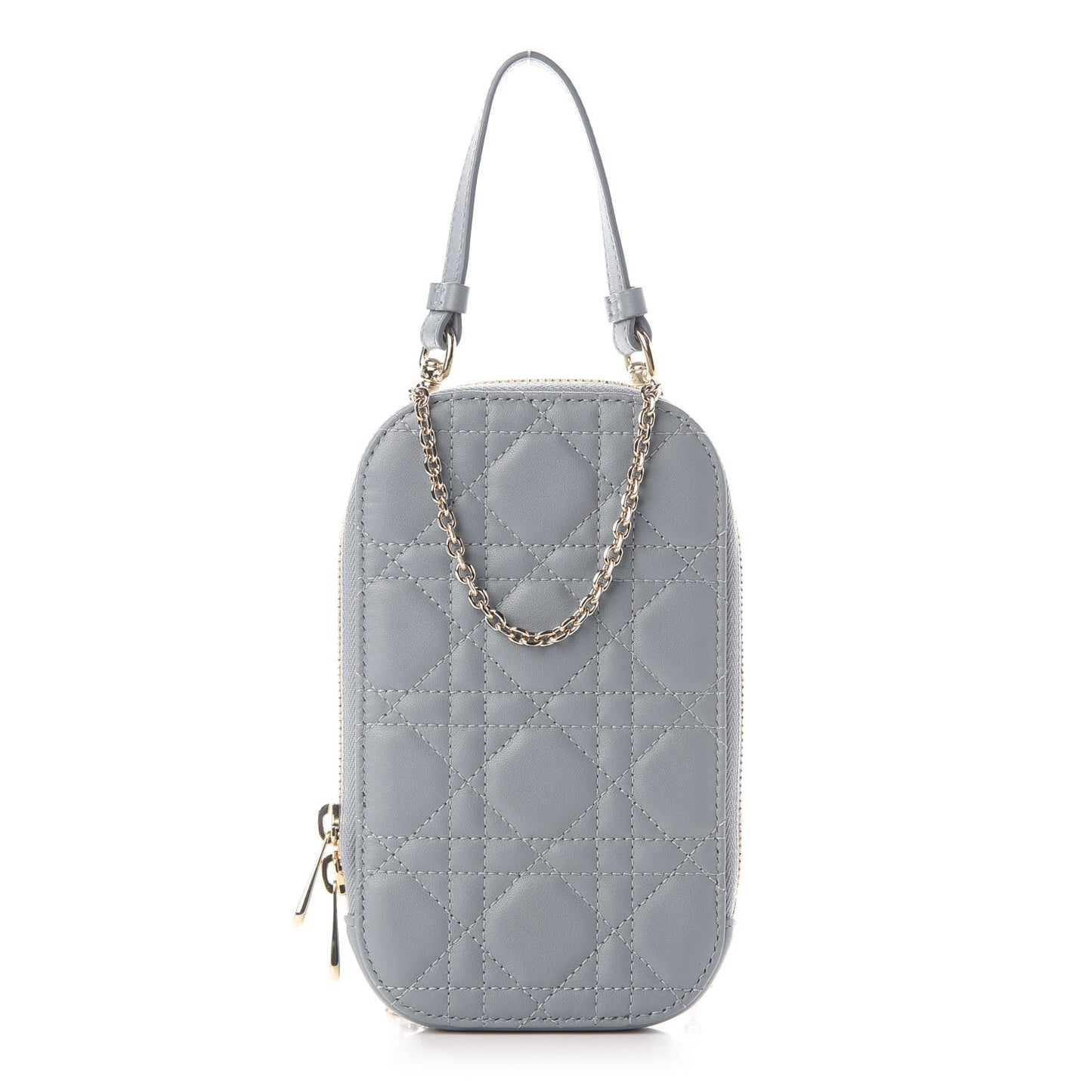 Lambskin Cannage Lady Dior Phone Holder Cloud Blue