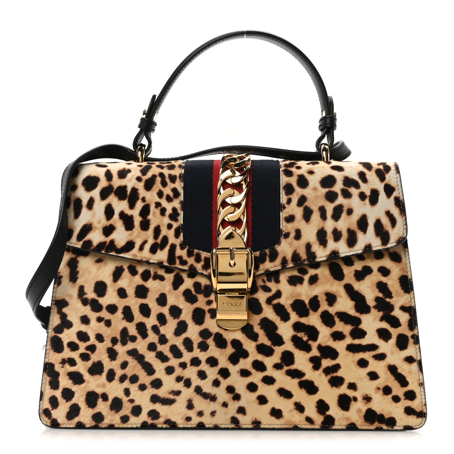 Gucci Calf Hair Leopard Print Medium Sylvie Top Handle Bag Naturale Black 1 of 10