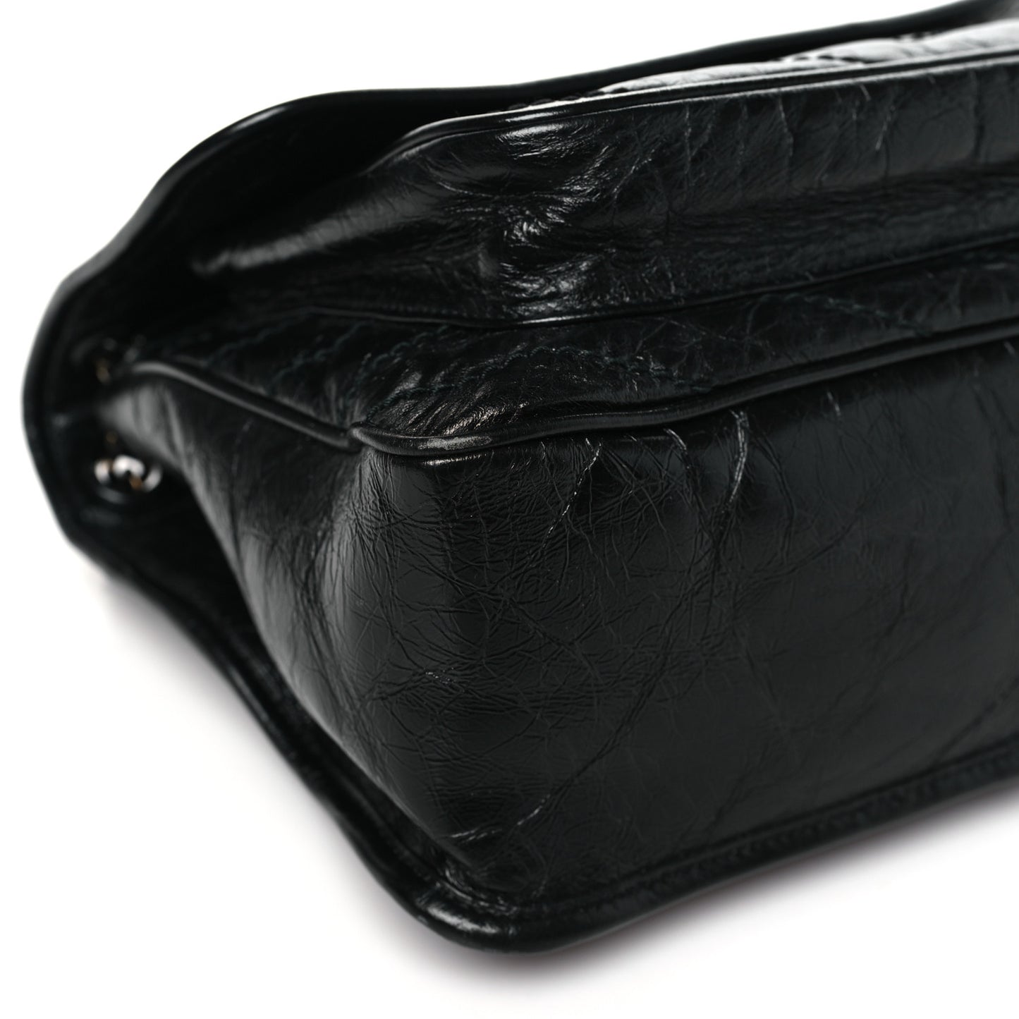 Crinkled Calfskin Matelasse Monogram Medium Niki Chain Satchel Black