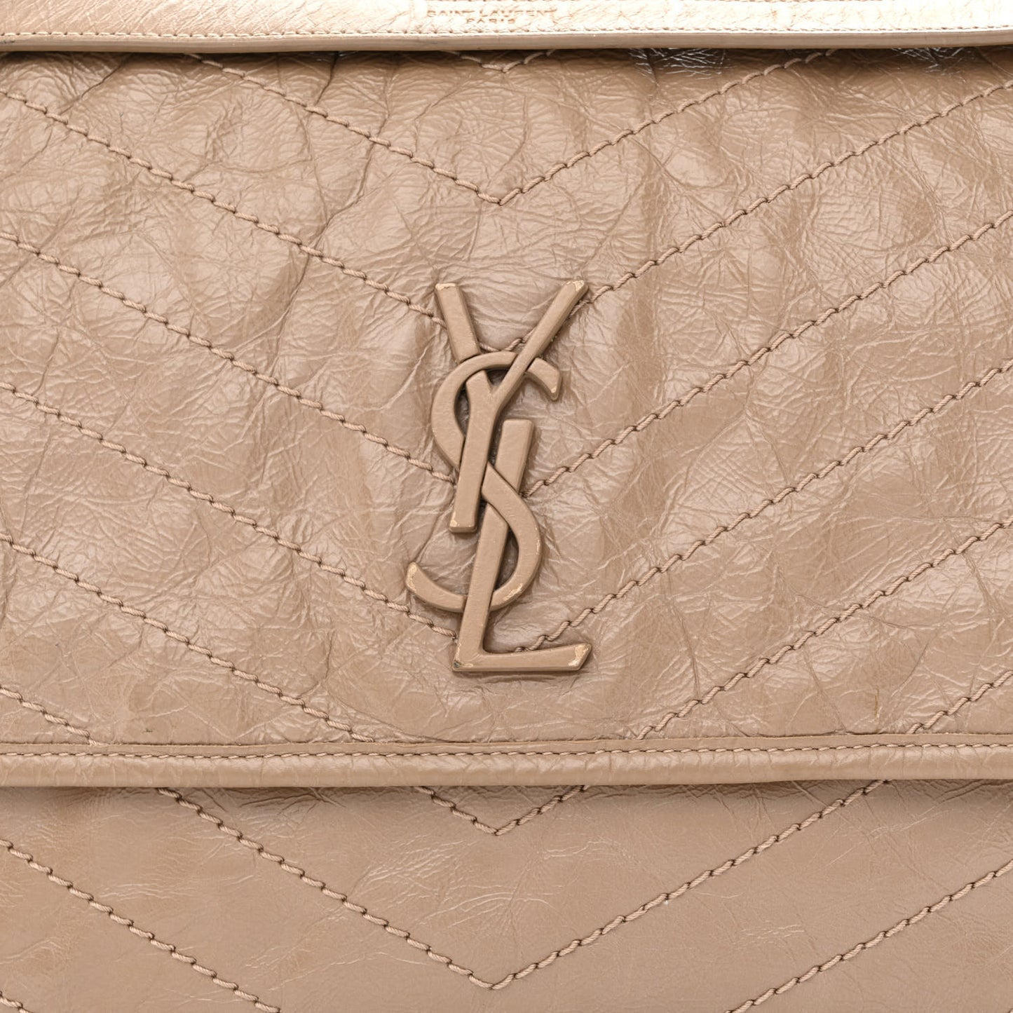 Crinkled Calfskin Matelasse Monogram Large Niki Chain Satchel Light Taupe