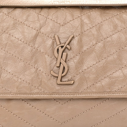 Saint Laurent Crinkled Calfskin Matelasse Monogram Large Niki Chain Satchel Light Taupe 8 of 19