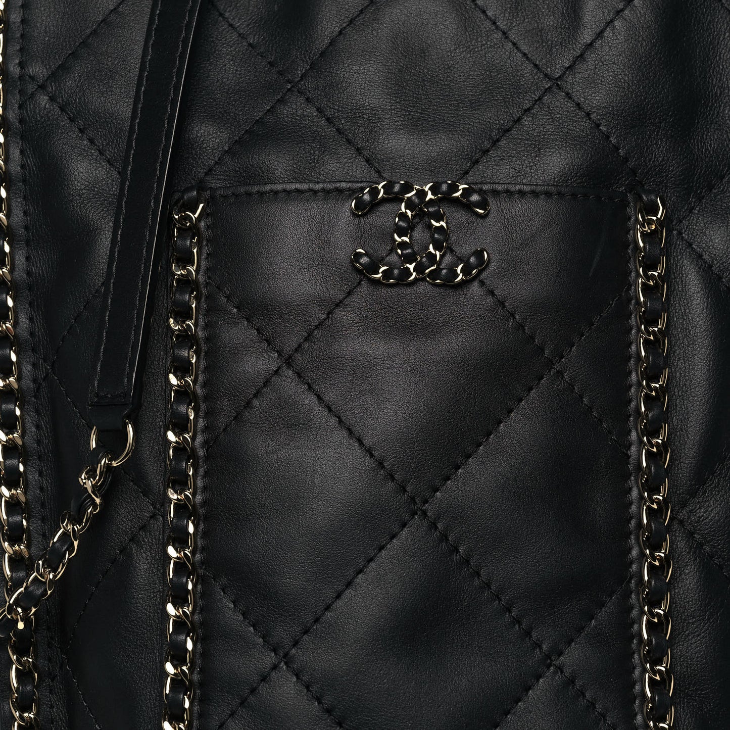 Calfskin Quilted Fringe Small Shopping Bag Black