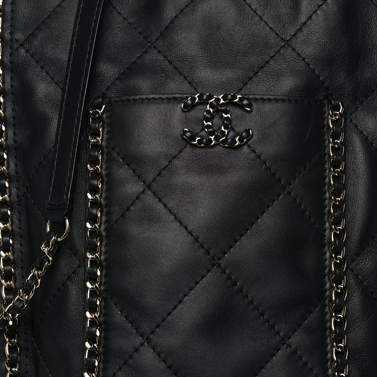 Chanel Calfskin Quilted Fringe Small Shopping Bag Black 8 of 14