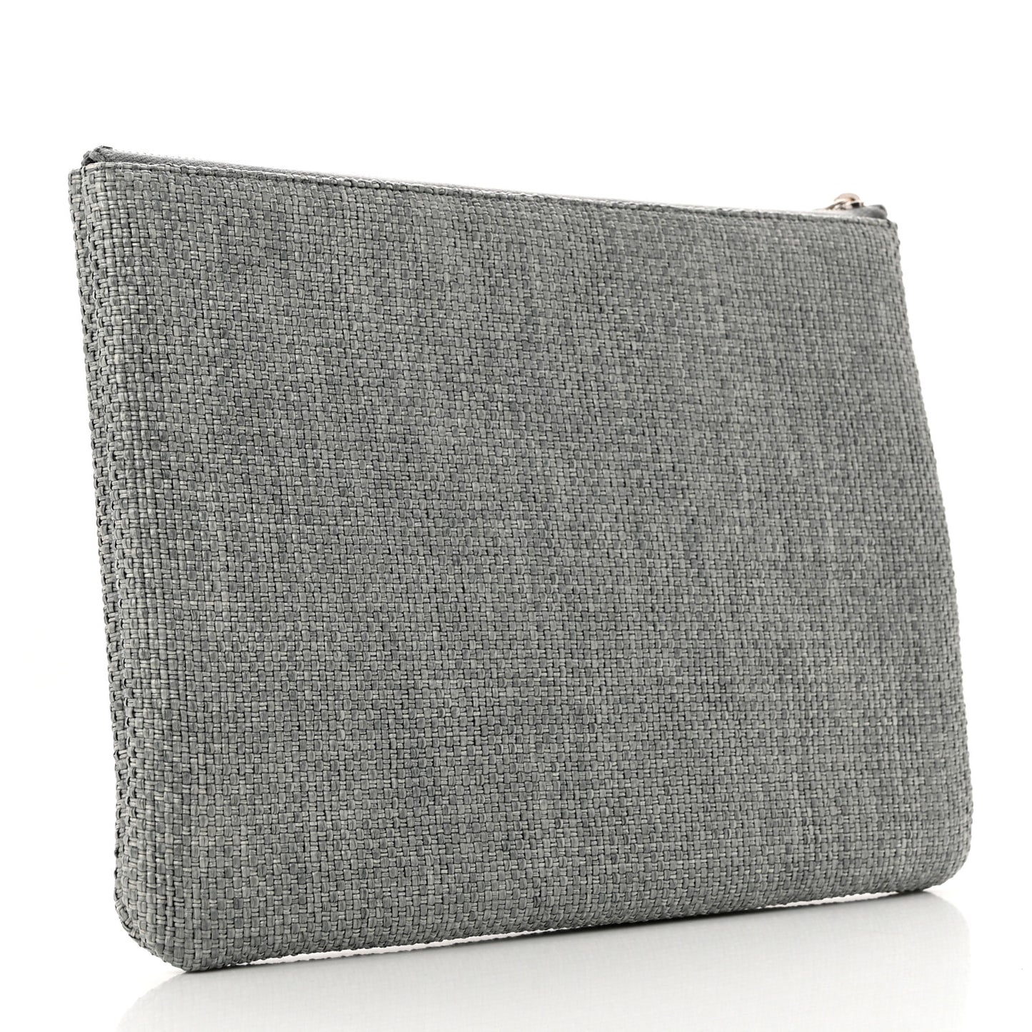 Woven Straw Raffia Medium Deauville Pouch Grey