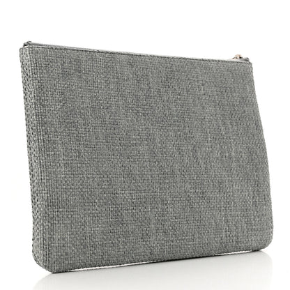 Chanel Woven Straw Raffia Medium Deauville Pouch Grey 3 of 7