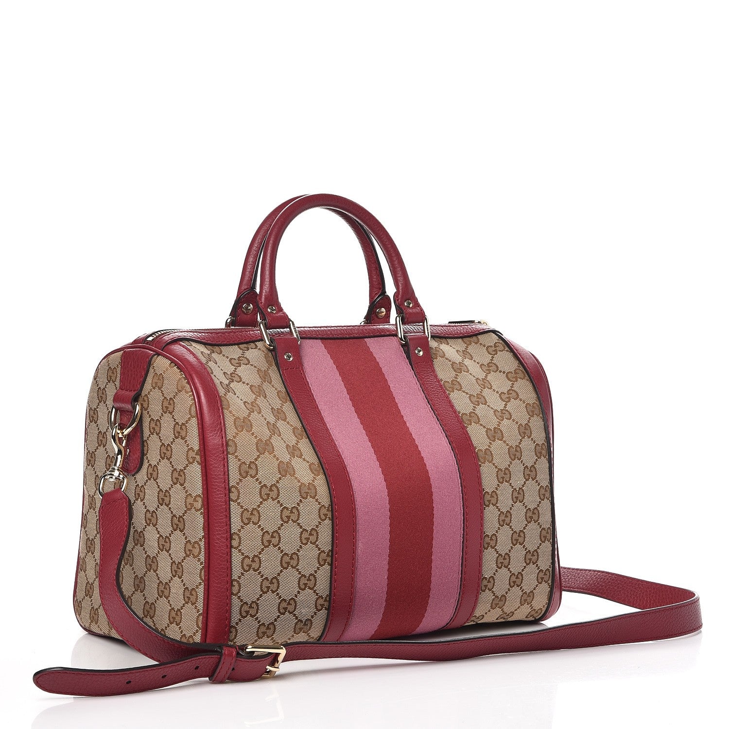 Gucci Monogram Cellarius Calfskin Vintage Web Medium Boston Beige Ebony Soft Burgundy Peonia Flower 4 of 13