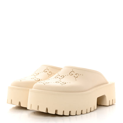 Gucci Rubber GG Monogram Perforated Elea Platform 55mm Lug Sole Sandals 38 Mystic White 3 of 10