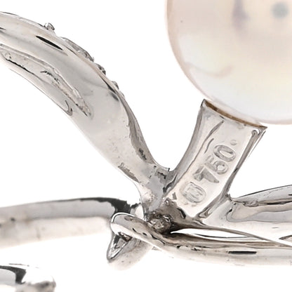 Mikimoto 18K White Gold Diamond Akoya Pearl Olive Branch Earrings 4 of 5