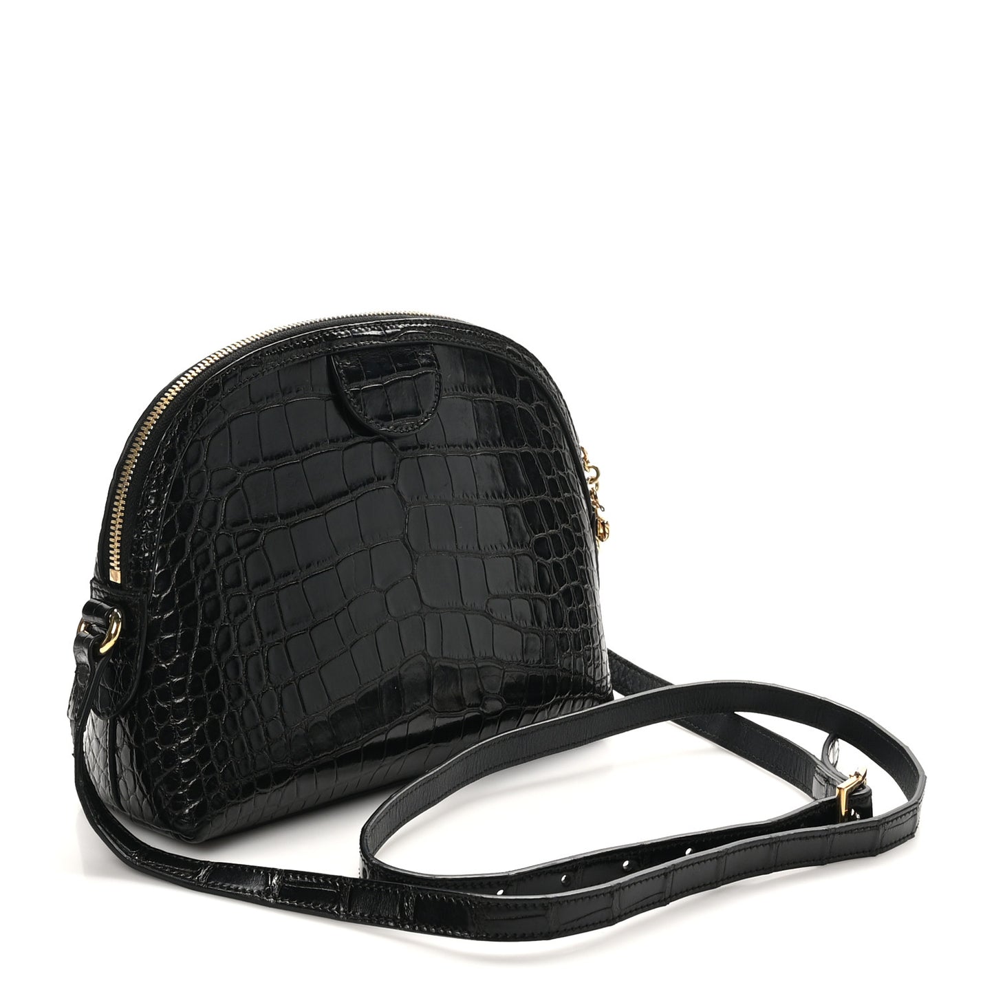 Alligator Small GG Charm Dome Bag Black