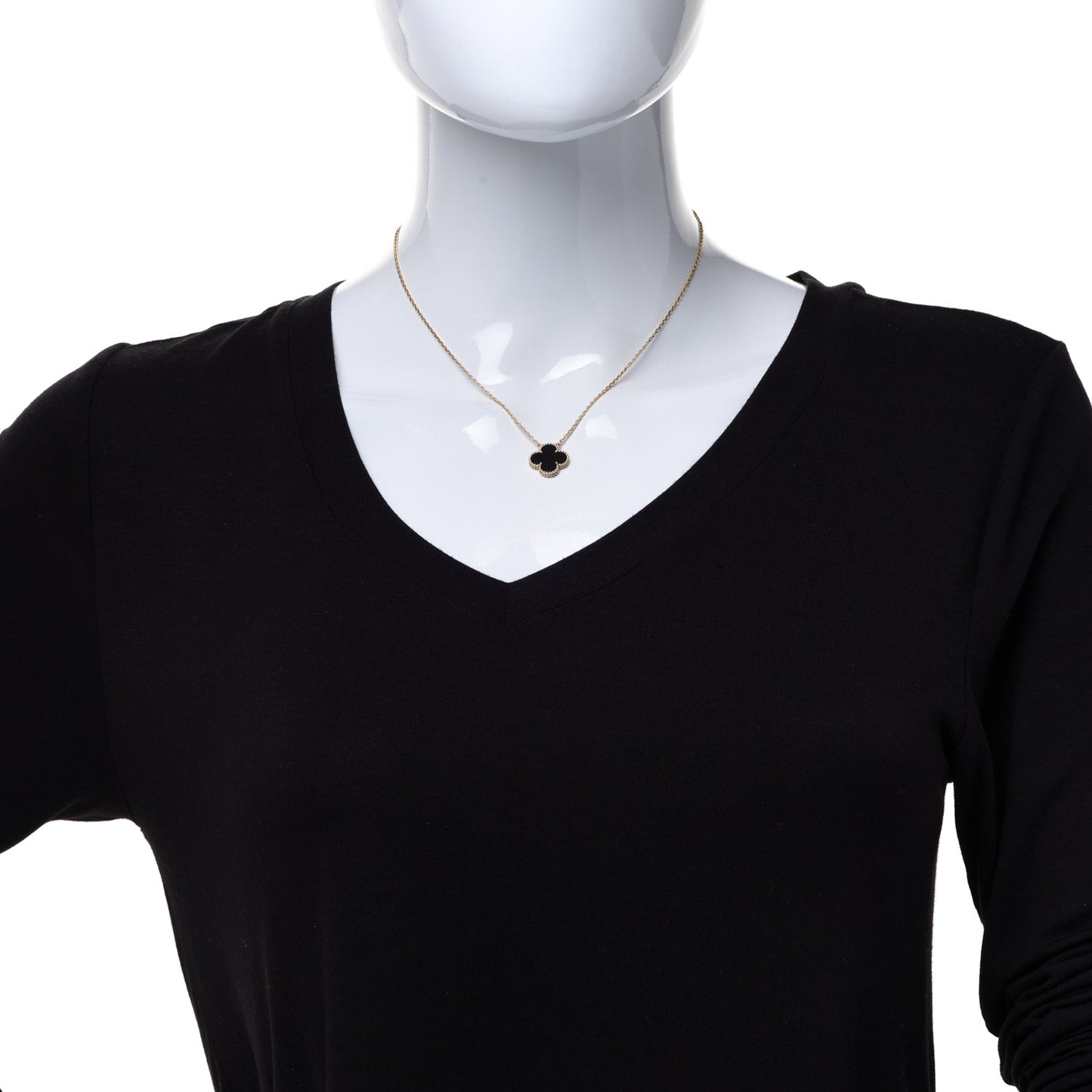 18K Yellow Gold Black Onyx Vintage Alhambra Pendant Necklace