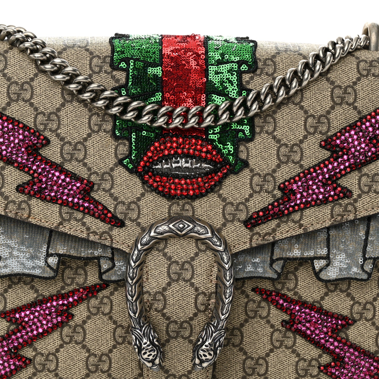 GG Supreme Monogram Lightning Embroidered Medium Dionysus Shoulder Bag Beige