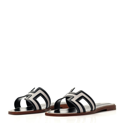 Hermes Calfskin Canvas Oran Sandals 36 Black 3 of 7