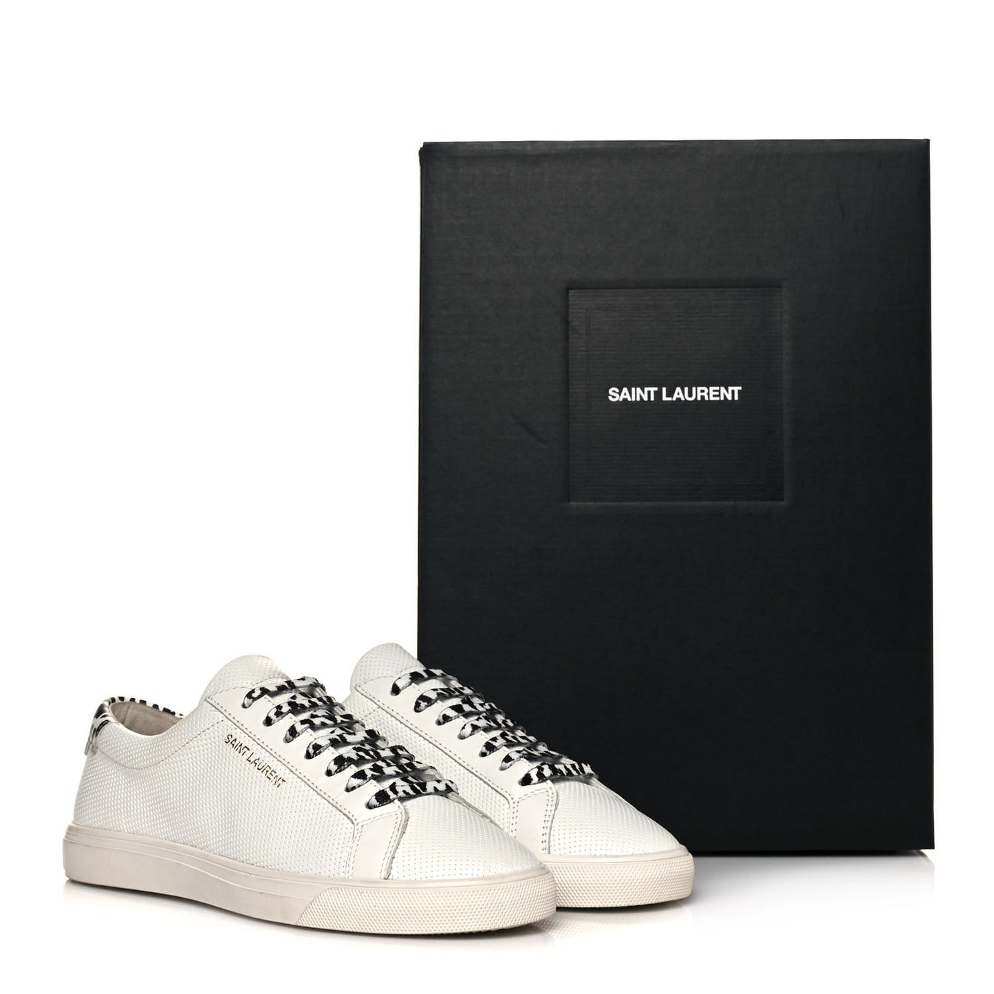 Perforated Calfskin Cheetah Print Andy Low Top Sneakers 37 White Black
