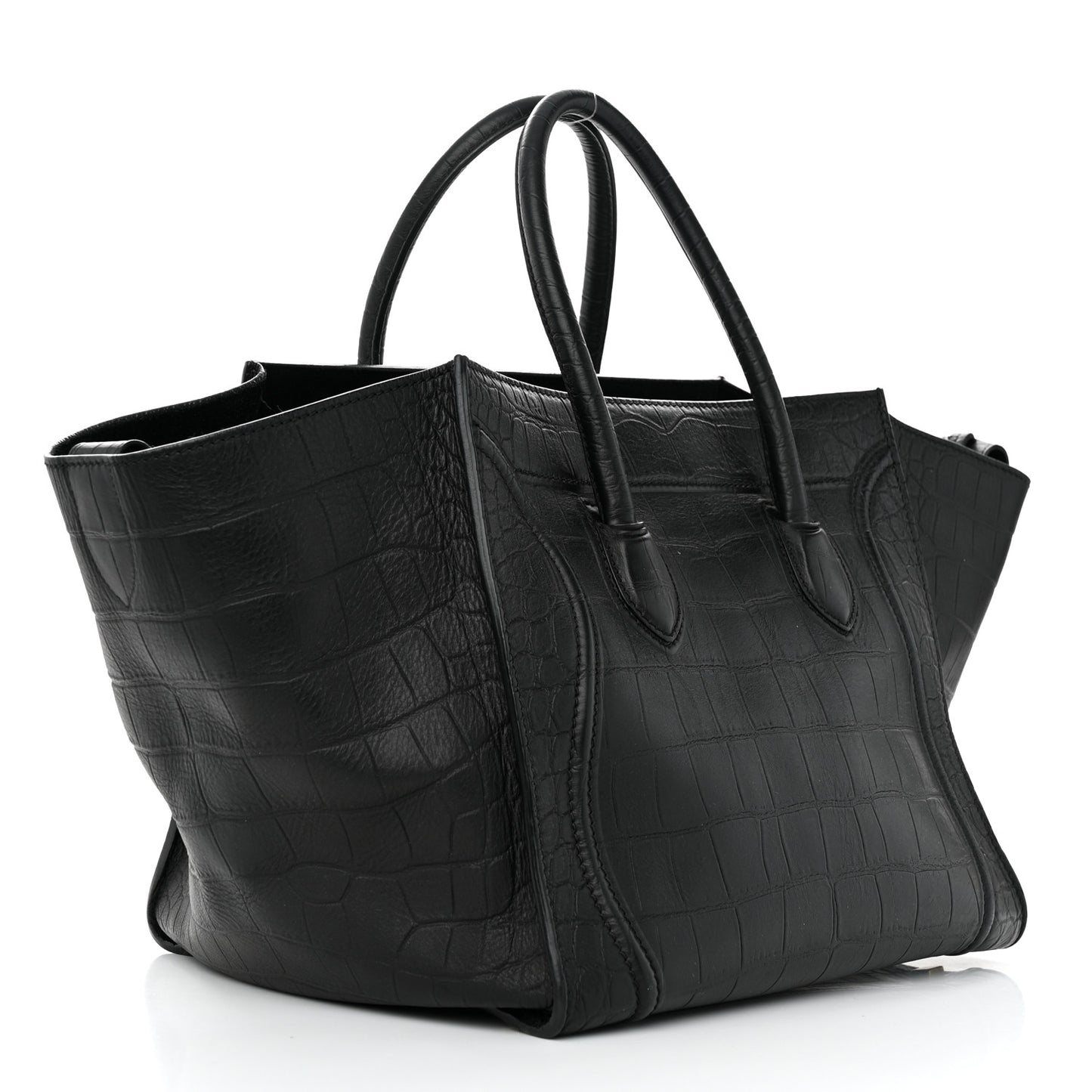Calfskin Crocodile Embossed Medium Phantom Luggage Black