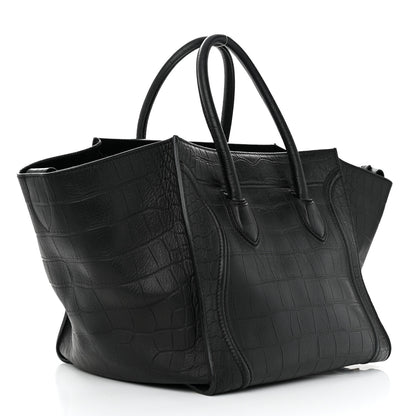 Celine Calfskin Crocodile Embossed Medium Phantom Luggage Black 3 of 17