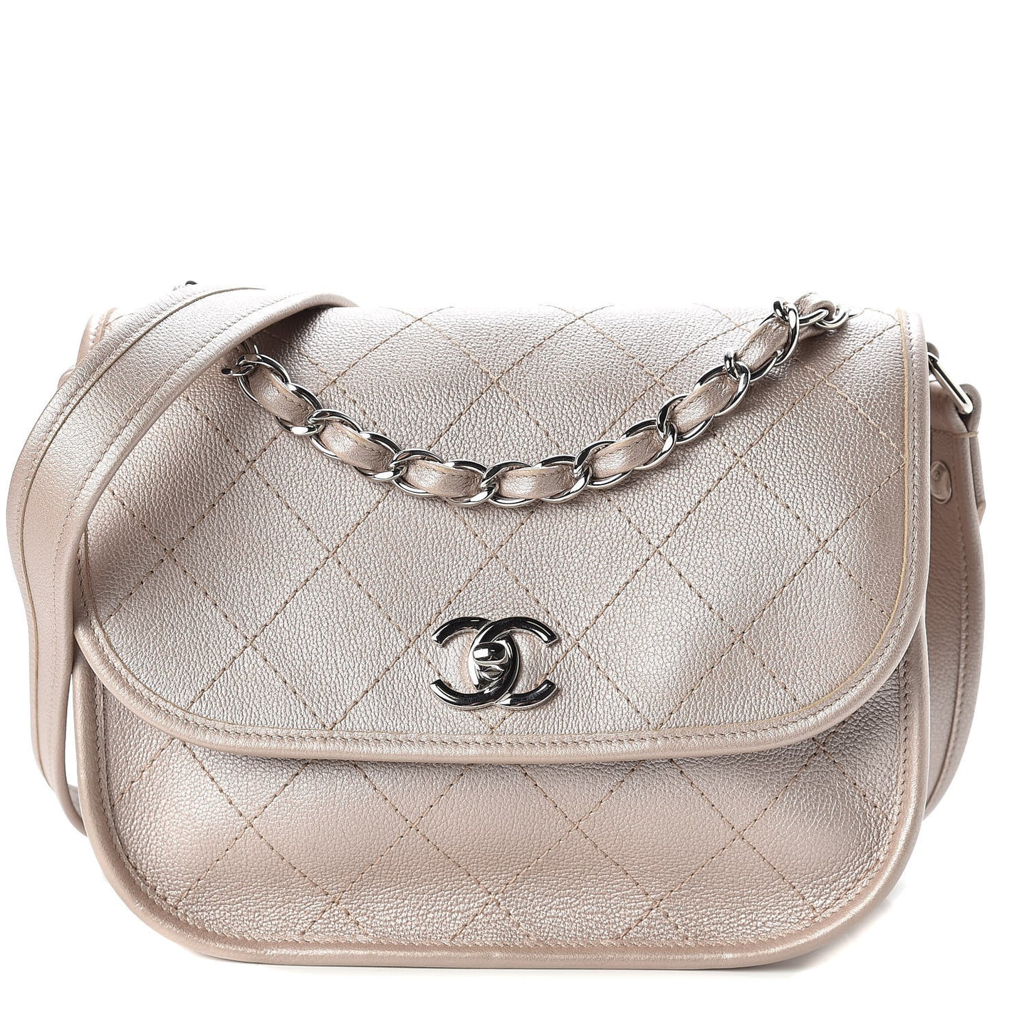 Metallic Calfskin Quilted Jungle Stroll Messenger Bag Gold