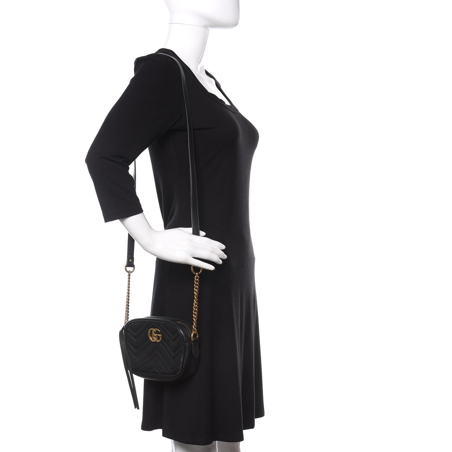 Calfskin Matelasse Mini GG Marmont Chain Shoulder Bag Black
