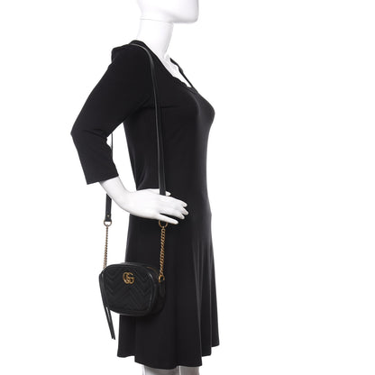 Gucci Calfskin Matelasse Mini GG Marmont Chain Shoulder Bag Black 2 of 10