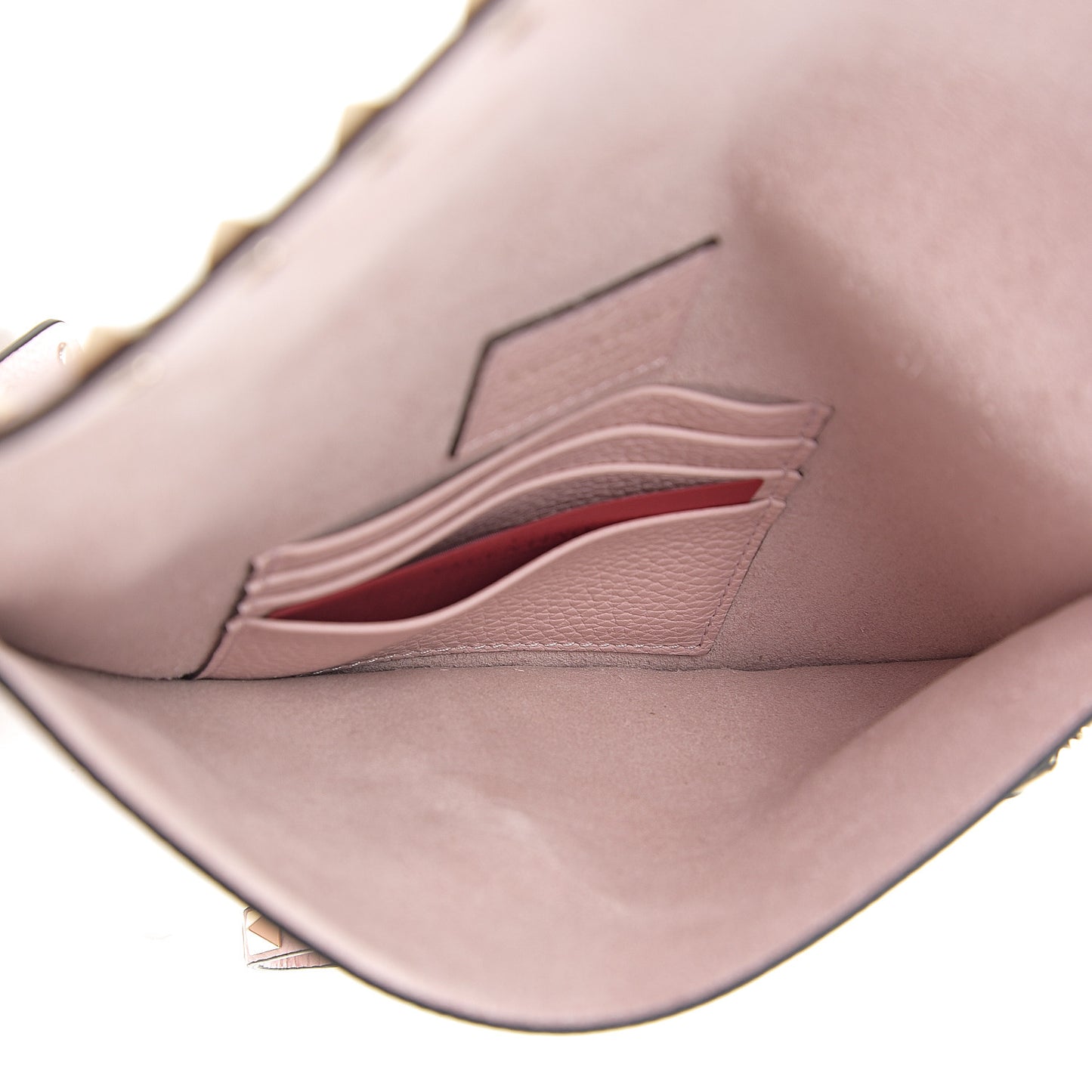 Pebbled Calfskin Medium Rockstud Envelope Flat Wristlet Pouch Water Rose
