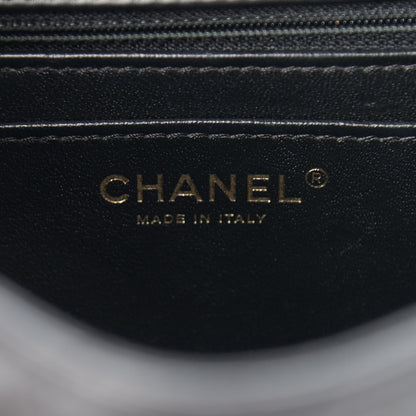 Chanel Lambskin Reverse Chevron Quilted Round Top Handle Flap Black 6 of 13