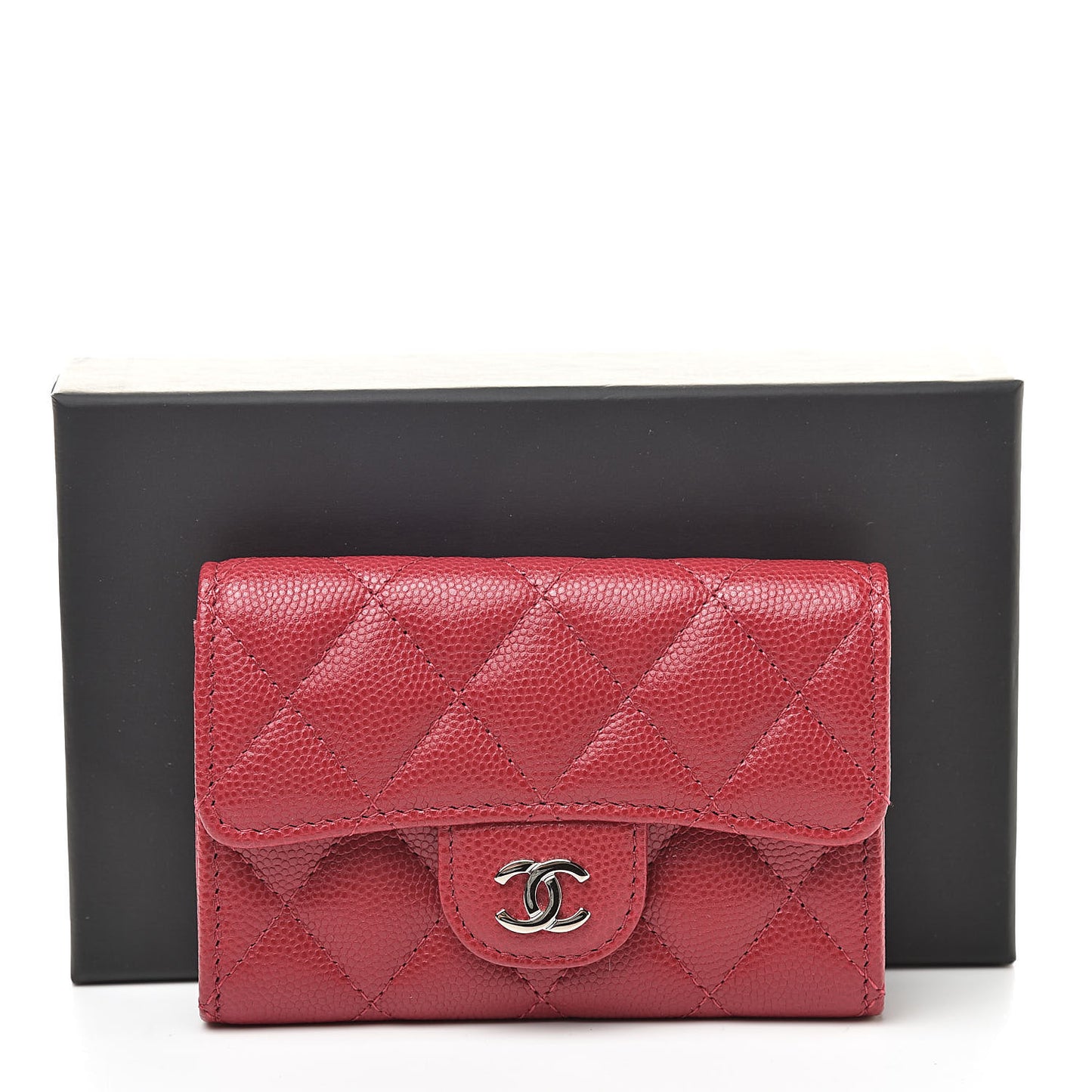Caviar Quilted Flap Card Holder Pink