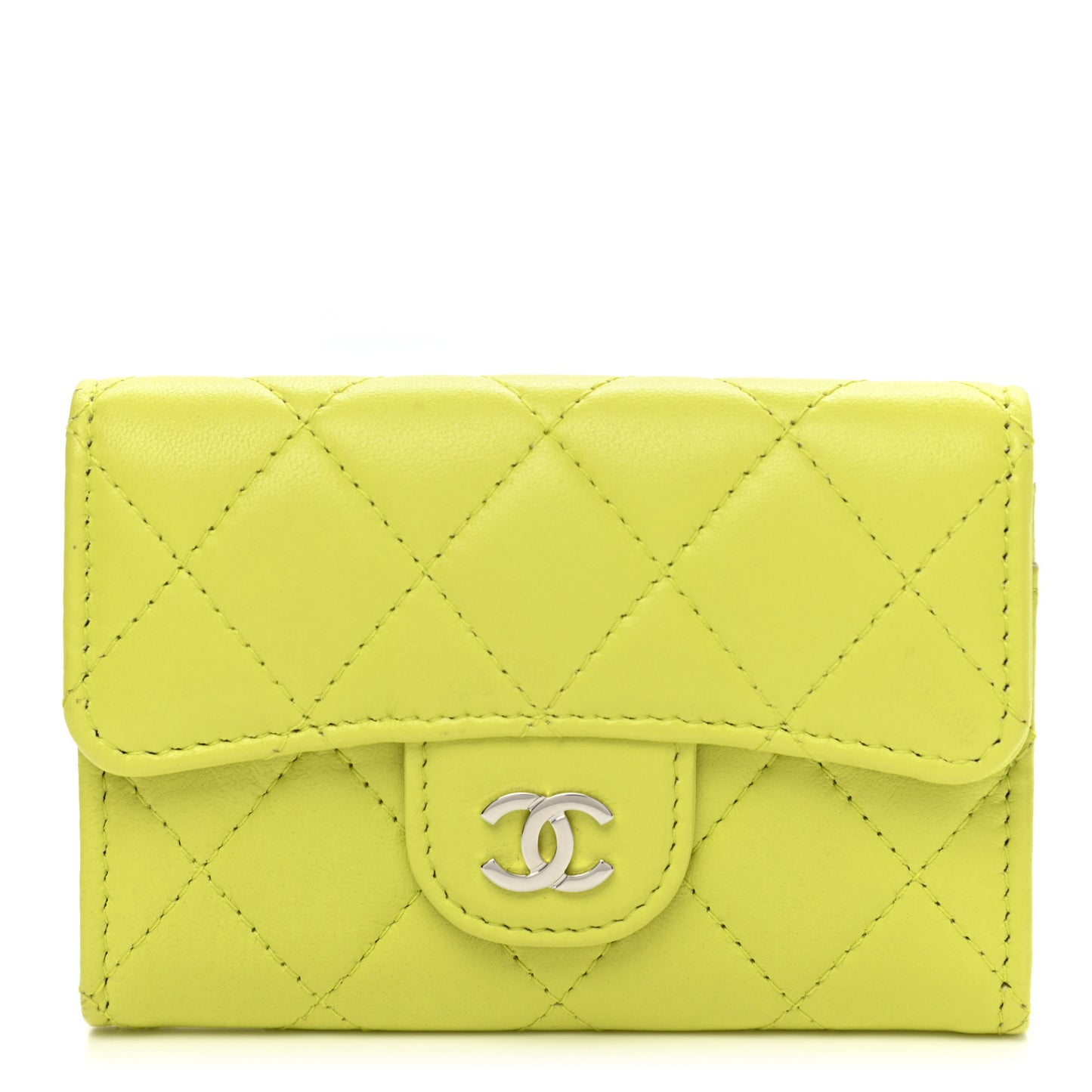 Lambskin Quilted Flap Card Holder Wallet Yellow