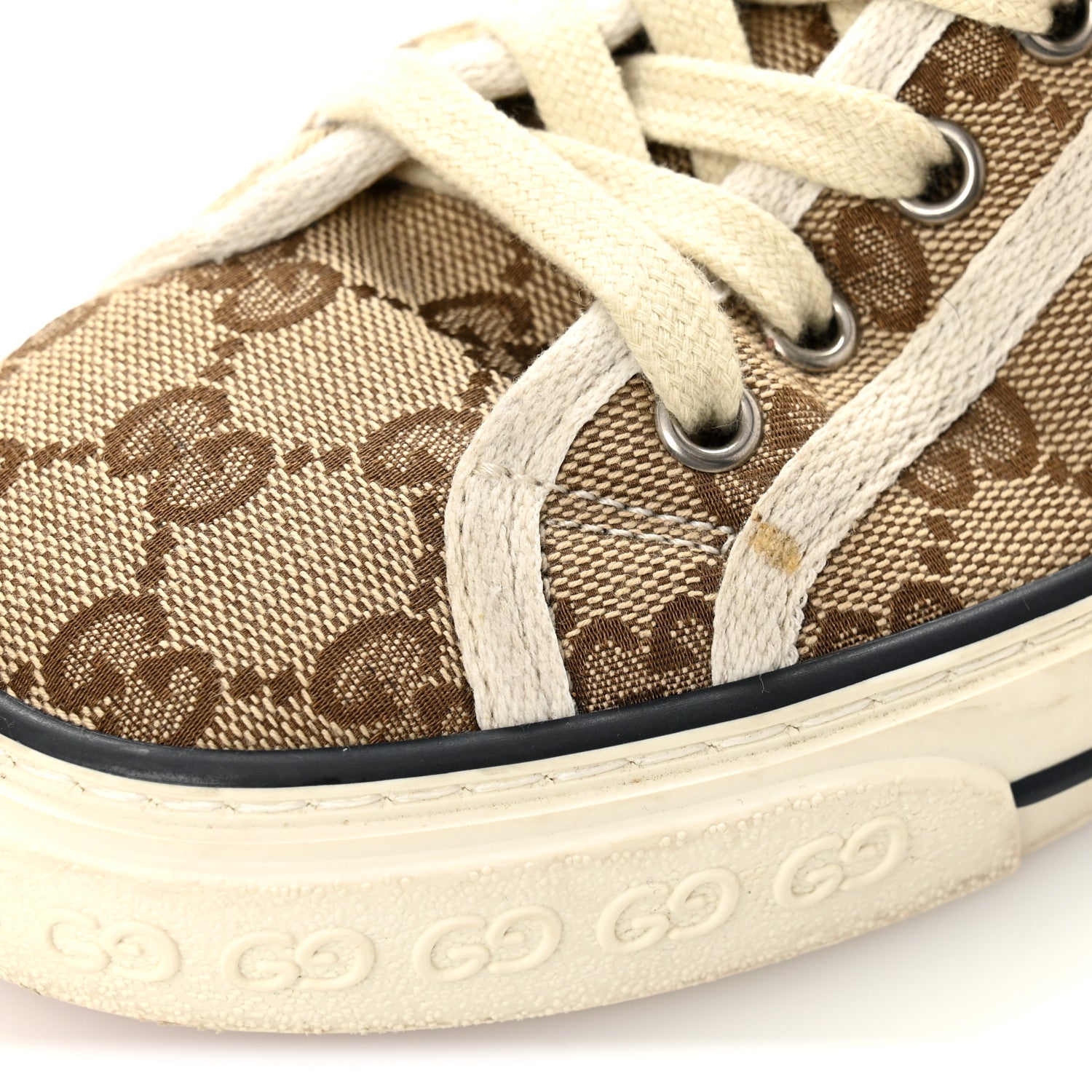 Gucci GG Monogram Web Womens 1977 Tennis High Top Sneakers 37 Beige Ebony Mystic White 9 of 12