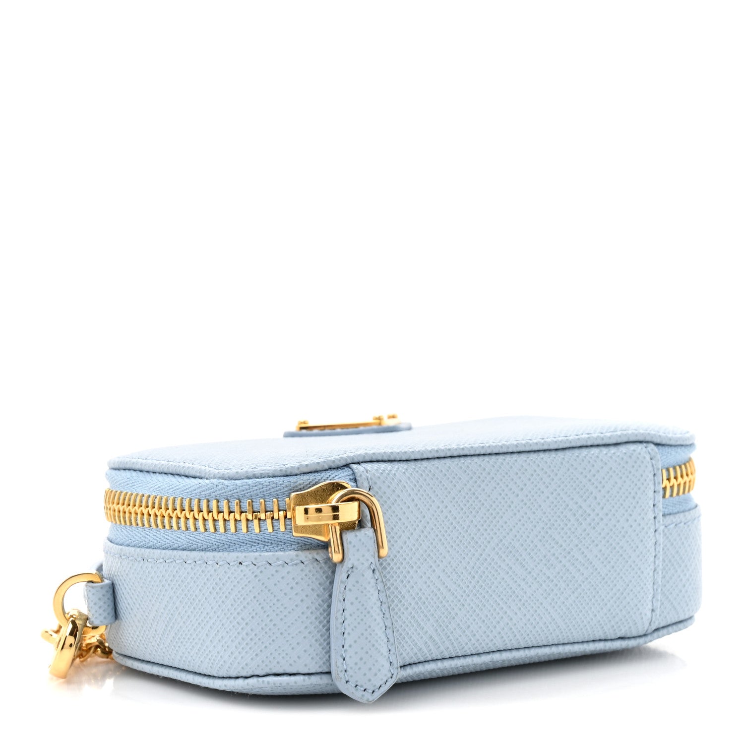 Prada Saffiano Metal Triangle Logo Mini Pouch with Handle Blue 4 of 10