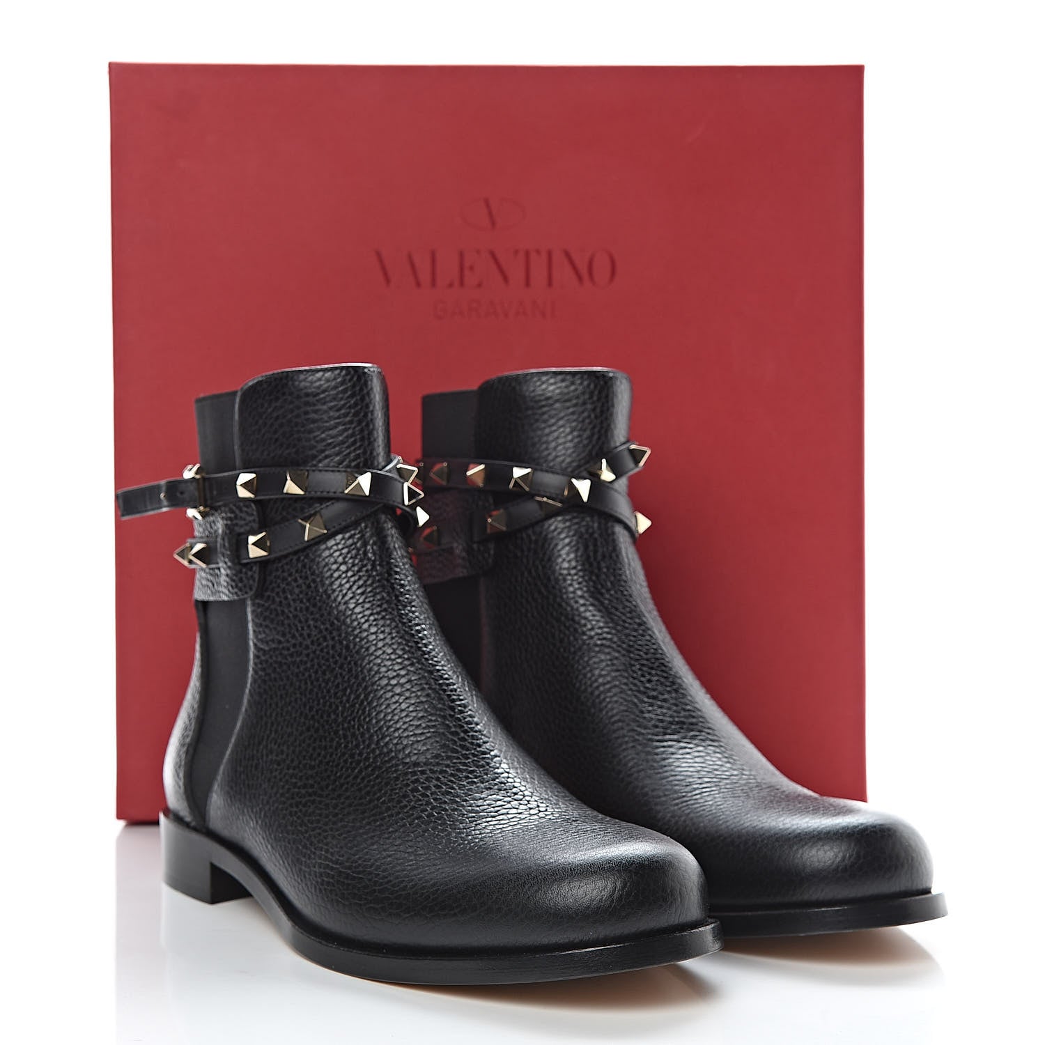 Valentino Garavani Grained Calfskin Rockstud Beatle Chelsea Ankle Boots 39 Black 9 of 9